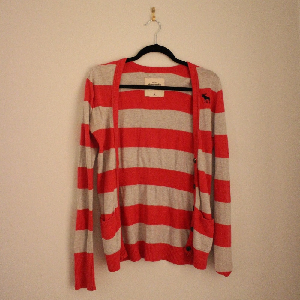 Abercrombie Pink And Grey Striped Cardigan